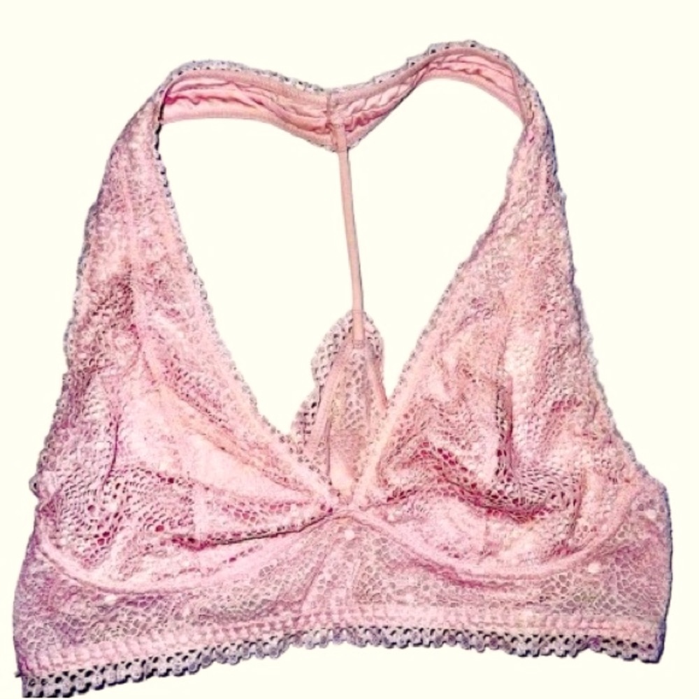 Victoria’s Secret Size Small Sexy Feminine Lace Light Pink V Neck Bralette Bra